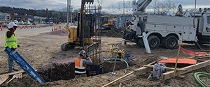 Installation of the rebar cage as part of the foundation for the signal mast arm at the intersection of Sears Lane at the Parkway.