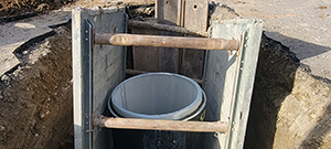 Crews install new sewer line throughout the south end to replace existing aging infrastructure. New sewer installation on Ferguson Street.