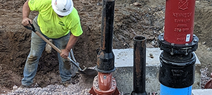 Crews install new water line throughout the south end to replace existing aging infrastructure. New water line at the corner of Briggs Street and Flynn Avenue.