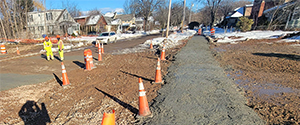 Temporary concrete sidewalk constructed across the Parkway between Ferguson Avenue and Briggs Street to maintain pedestrian access during the winter months.