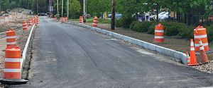 Granite curb and base course pavement along Briggs Street.