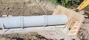 The Champlain Parkway included several stormwater features including the construction of a stormwater detention pond near Englesby Brook. Pictured outlet pipe on footing and headwall form.