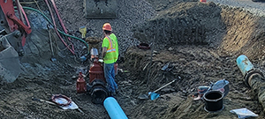 Crews install new water line throughout the south end to replace existing aging infrastructure. New water line at the corner of Briggs Street and Flynn Avenue. 