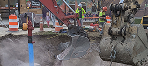 Crews install new water line throughout the south end to replace existing aging infrastructure. New water line at the corner of Briggs Street and Flynn Avenue. 